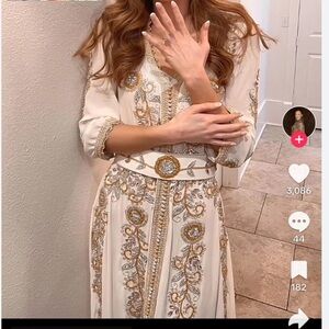 Cream and Gold Beaded Moroccan Dress